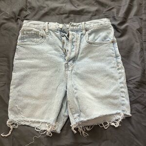 PacSun Light Blue Denim Shorts with Brown Patch
